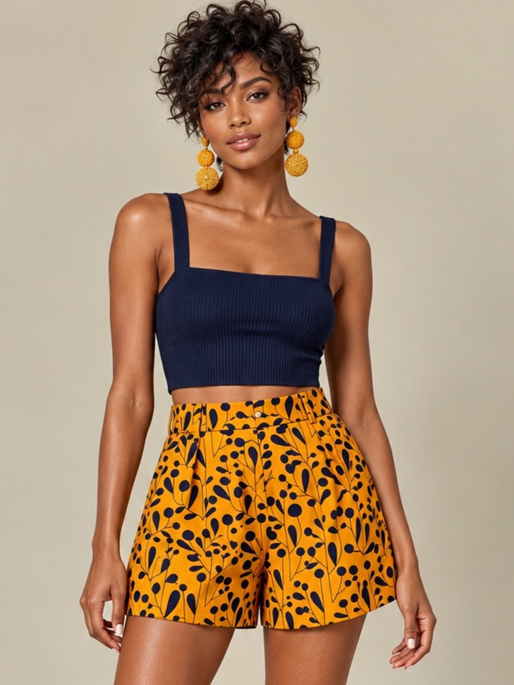 Molly Bracken Marigold Yellow Patterned Wide Leg Shorts - Size M